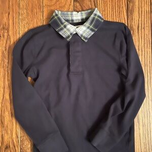 Crewcuts Dark Blue Shirt with Plaid Collar